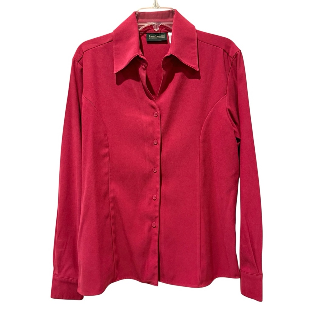 Harve‎ Bernard Long Sleeve Button Front Blouse Crimson Size Large